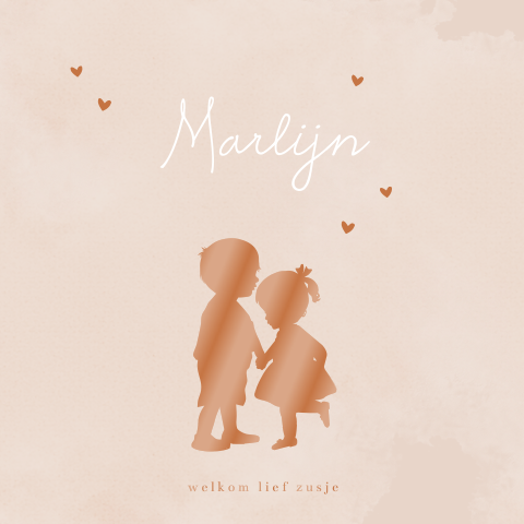 Lief hoogglans babykaartje met silhouetjes broer en zusje