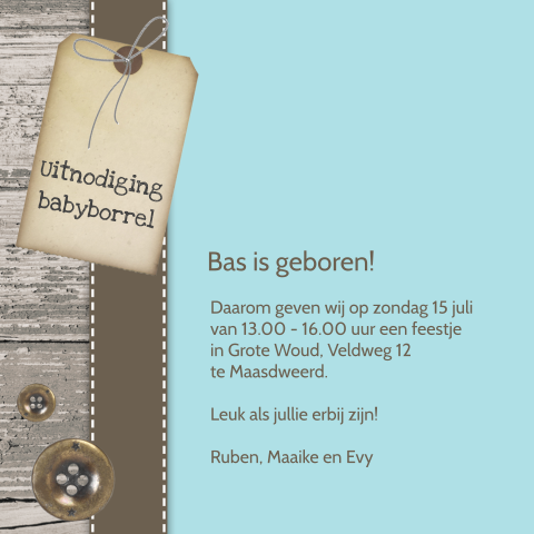 Uitnodiging kraamfeest in vintage look