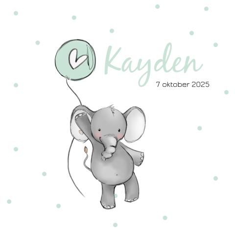 Geboortekaartje met getekende olifant en confetti
