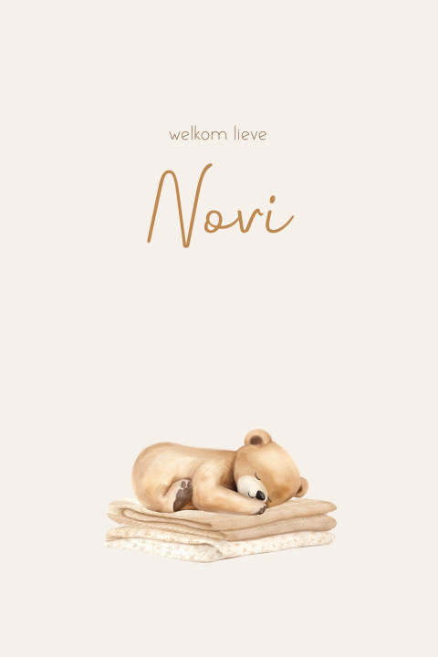 Geboortekaartje beige met lief slapend beertje