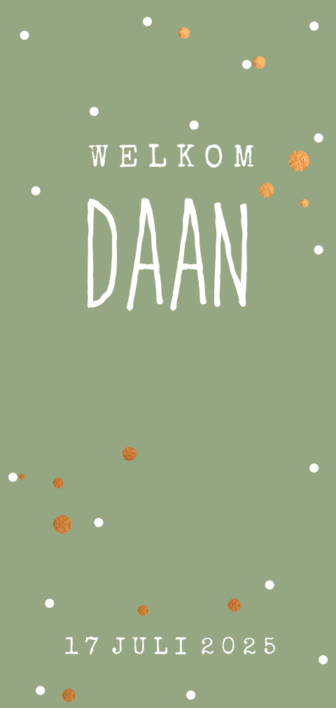 Langwerpig geboortekaartje met goudlook