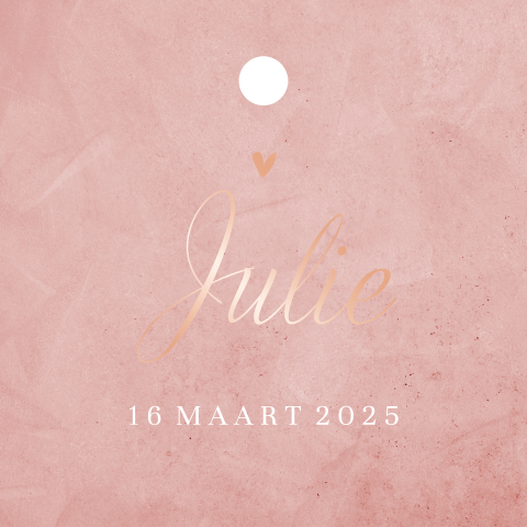 Label vierkant roze velvet-look met roségoudfolie naam