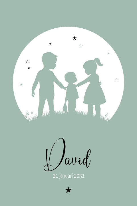 Lief babykaartje met silhouetten van 3 kinderen