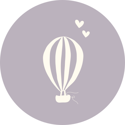 Sluitsticker lila met luchtballon en hartjes