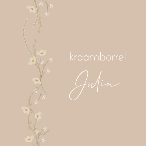 Lieve kraamborrel uitnodiging met bloemenslinger