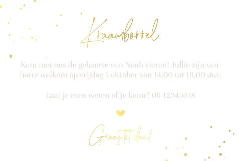 Luxe kraamborrelkaart met goudspetters