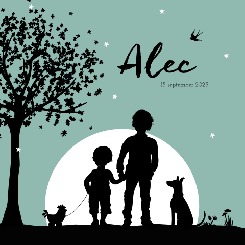 Silhouet geboortekaartje met broertjes bij boom