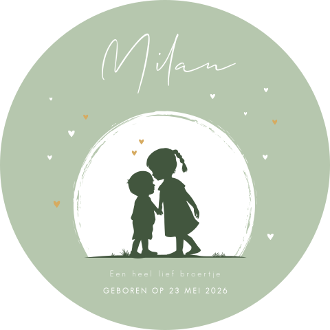 Vrolijke raamsticker met silhouetjes van klein broertje met grote zus