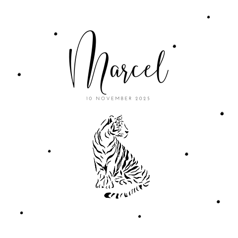 Stoere geboortekaart jongen met getekende tijger