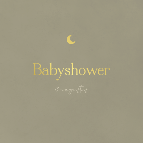 Babyshower uitnodiging groen met maantje en goudfolie