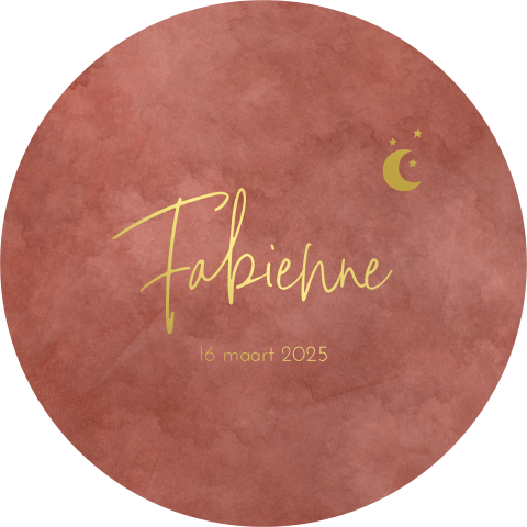 Origineel rond geboortekaartje met goudfolie en velvet-look