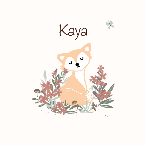 Vintage babykaartje met vosje en ronde hoeken