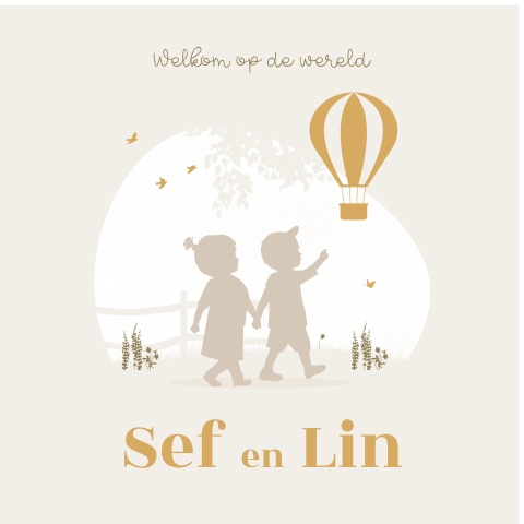 Tuinbord met silhouetten van tweeling en luchtballon