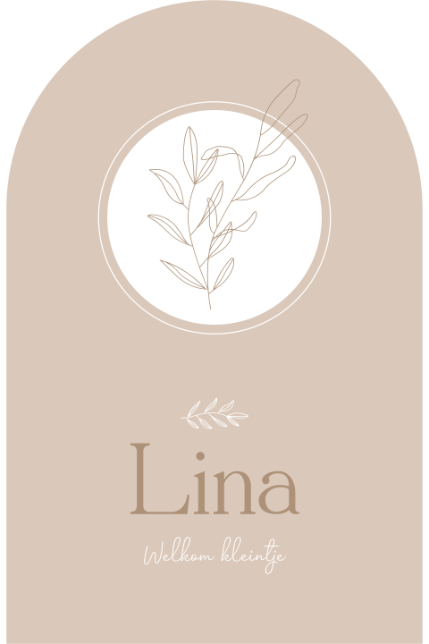 Origineel geboortekaartje in de vorm van een arch met cirkel en takje