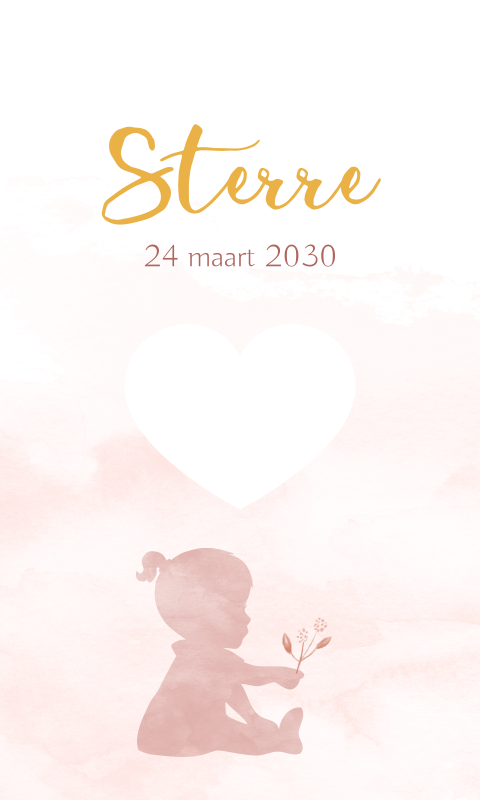 Doopsuiker boogkaartje roze watercolour met silhouet van meisje