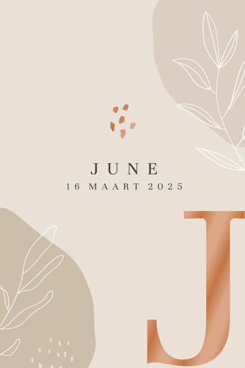 Organisch babykaartje dochter met hoogglans initiaal en beigetinten