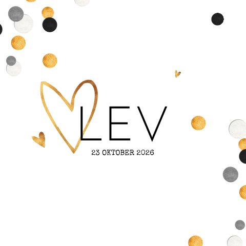 Lief geboortekaartje met foto en goudlook confetti