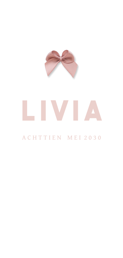 Klassiek langwerpig geboortekaartje meisje met optioneel écht strikje