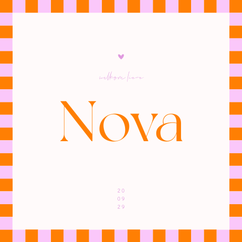 Geboortekaartje met ruitjespatroon en colorblocking