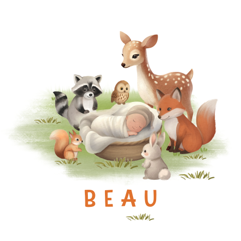 Raamsticker met bosdieren en baby in mandje