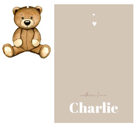 Origineel label geboortekaartje met teddybeertje