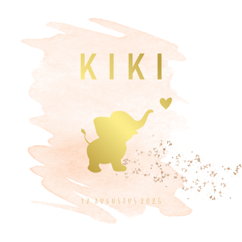 Lief goudfolie geboortekaartje met silhouet olifantje