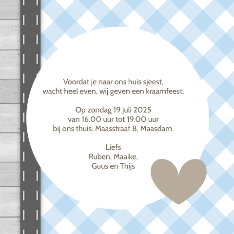 Romantische kraamborrel uitnodiging voor jongen met ruiten