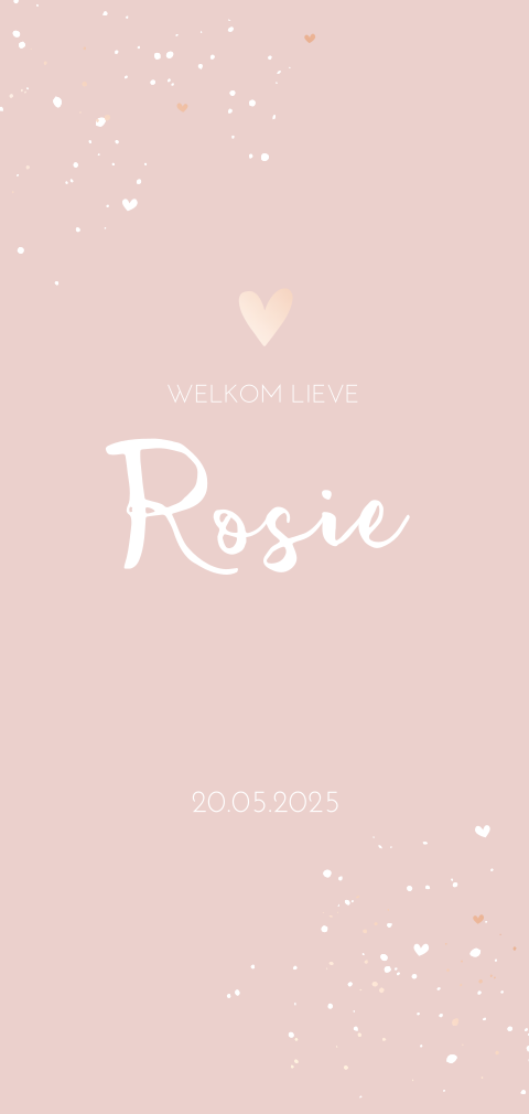 Lief geboortekaartje voor meisje met roségoudfolie