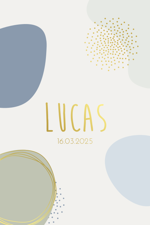 Hip goudfolie geboortekaartje voor jongetje met organische vormen