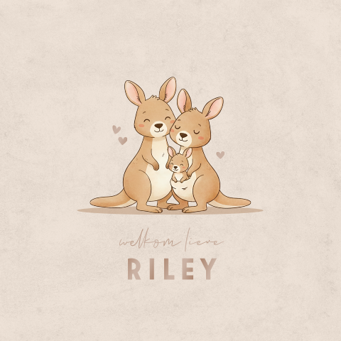 Lief geboortekaartje beige met kangoeroes