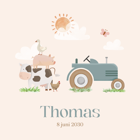 Vrolijk geboortekaartje met boerderij dieren
