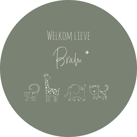 Ronde raamsticker groen met getekende jungledieren