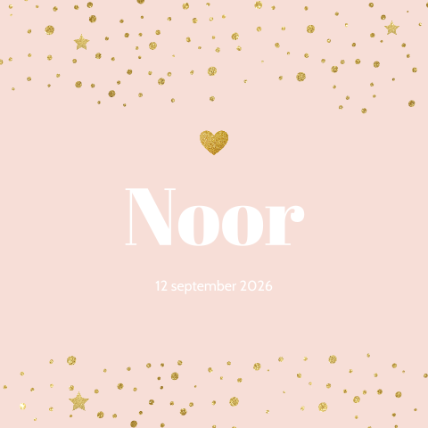 Chic geboortekaartje hartje in goudlook