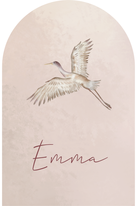 Uniek geboortekaartje in aardetinten met kraanvogel