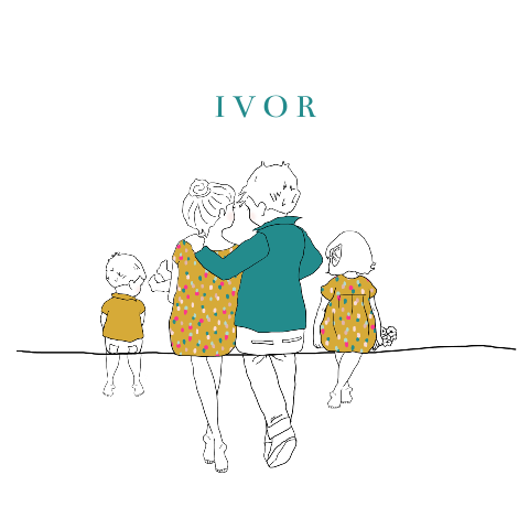 Gezin geboortekaartje getekenend jongen met grote broer en zus