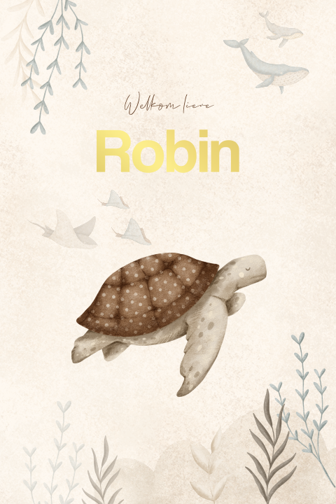 Lief geboortekaartje beige met schildpad