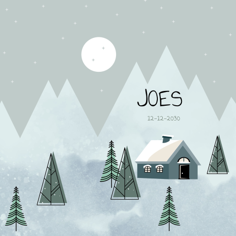 Geboortekaartje voor zoontje met huisje in de sneeuw
