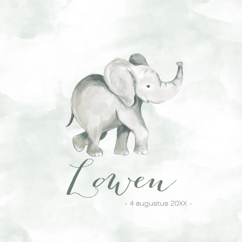 Lief geboortekaartje met geschilderd olifantje