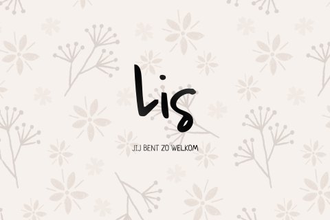 Zwart folie geboortekaartje voor meisje met bloemen