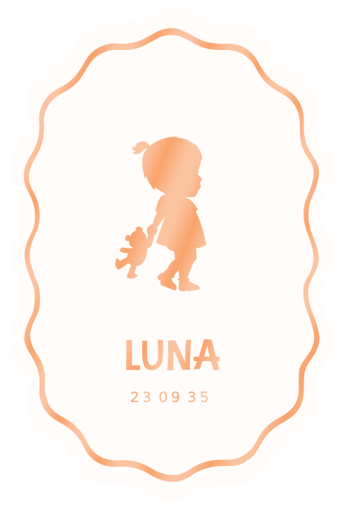 Schattig geboortekaartje in ovaal met silhouet meisje in hoogglans