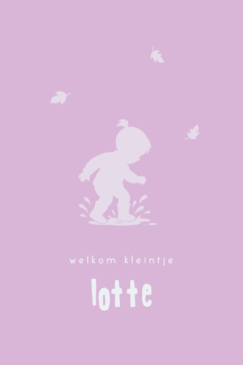 Lila geboortekaartje met herfst silhouetje 