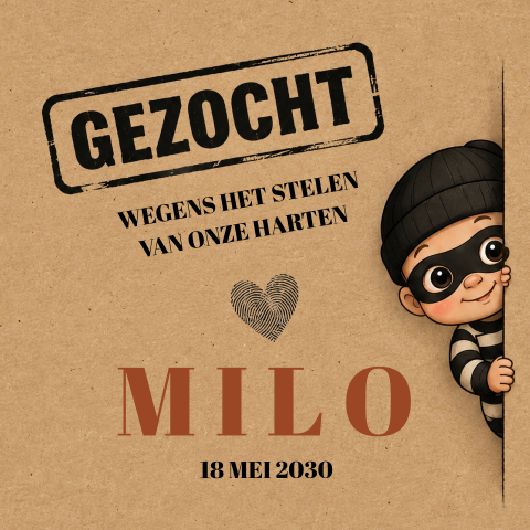Grappig geboortekaartje boefje