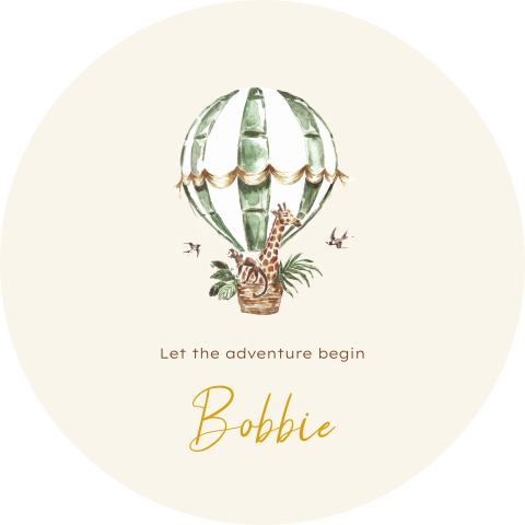 Tuinbord rond met luchtballon en jungledieren