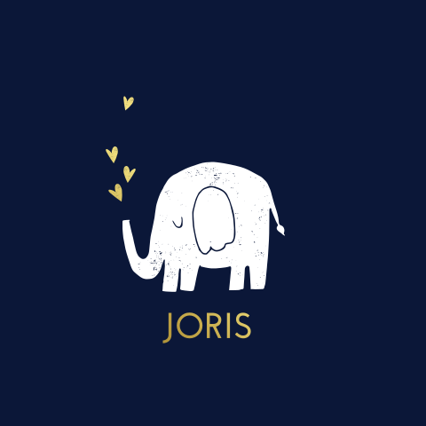 Goudfolie geboortekaartje met olifant en hartjes