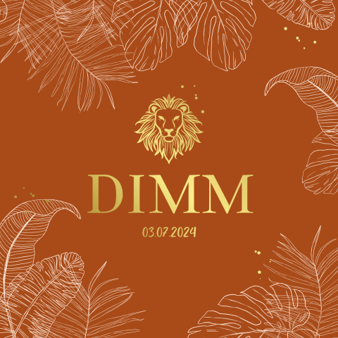 Stoere geboortekaart jongen jungle met leeuw en goudfolie