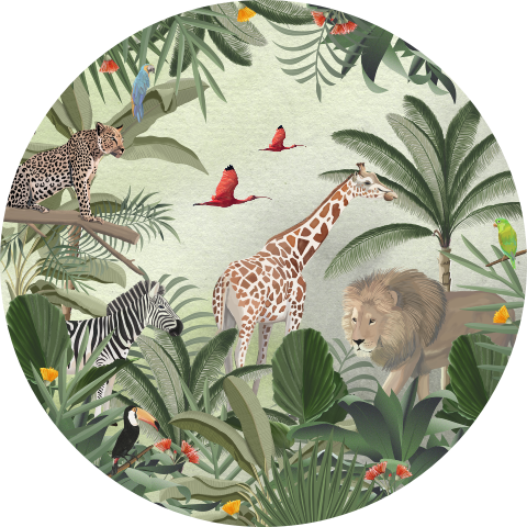 Jungle behangcirkel met dieren voor in de babykamer