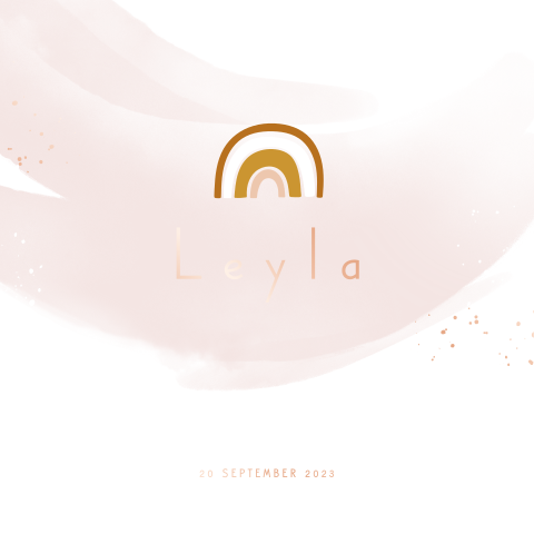 Lief geboortekaartje dochter met roségoudfolie en regenboog