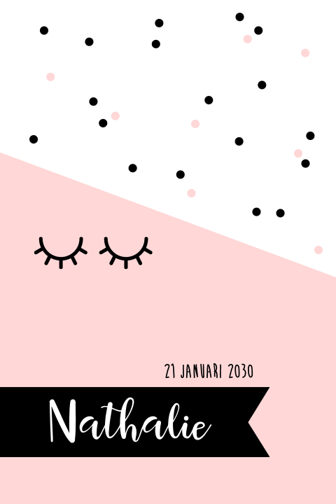 Lief geboortekaartje voor meisje met oogjes en zacht roze stippen