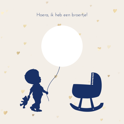 Lief geboortekaartje met silhouetjes, hartjes en ballon