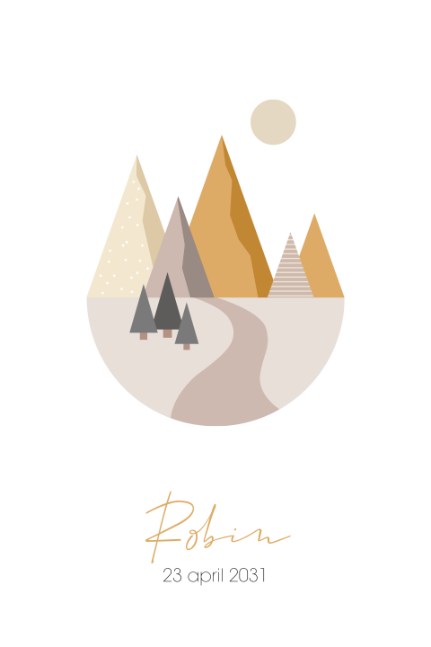 Uniek geboortekaartje met abstract landschap in de vorm van een arch